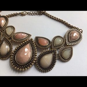 Teardrop bib necklace in Peach and Olive